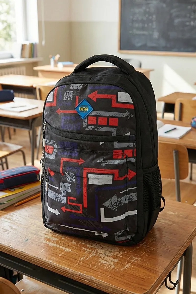 Polyester Arrow Printed School Bag for Unisex 008016BLA