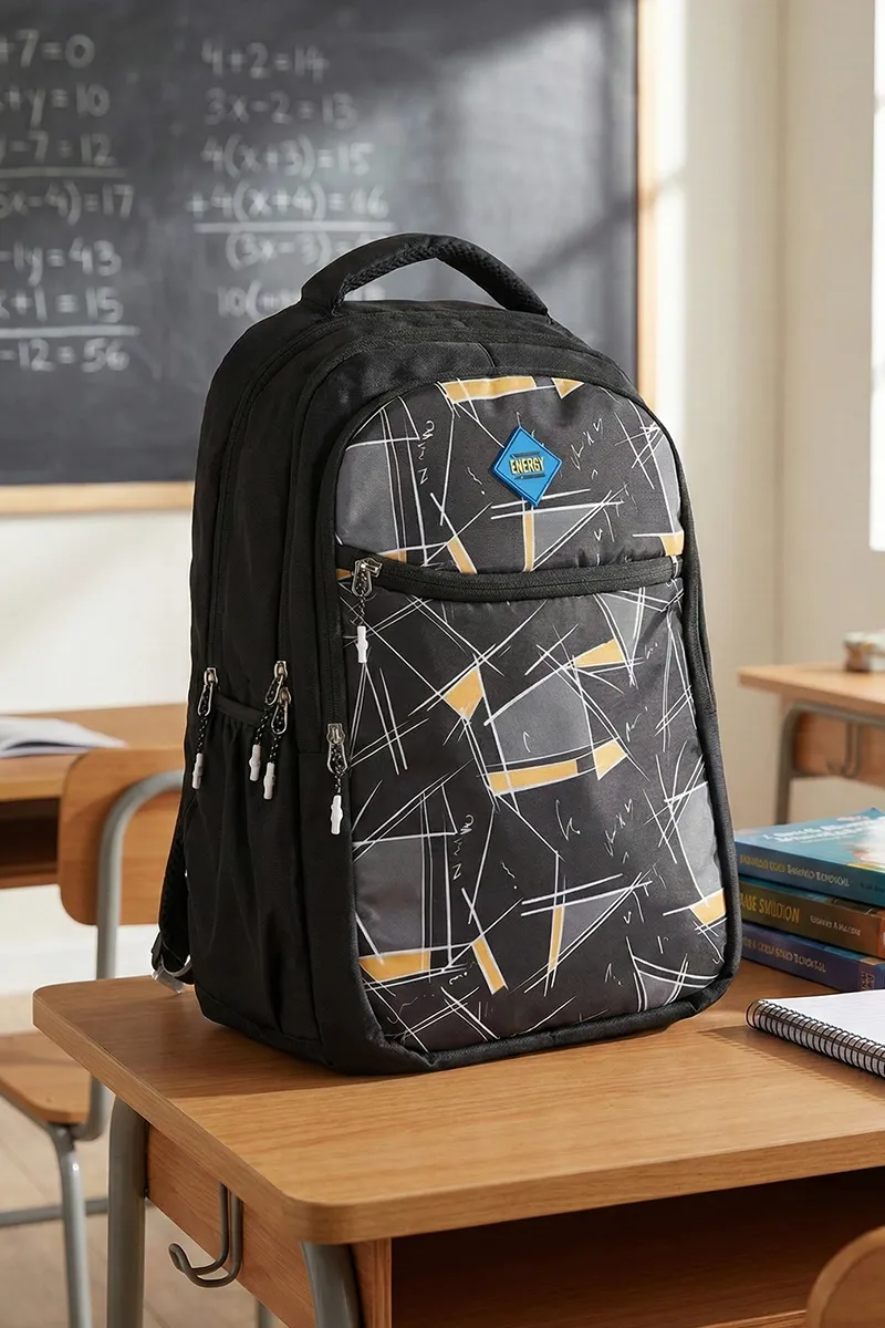Abstract Printed School Bag for Unisex - Black
