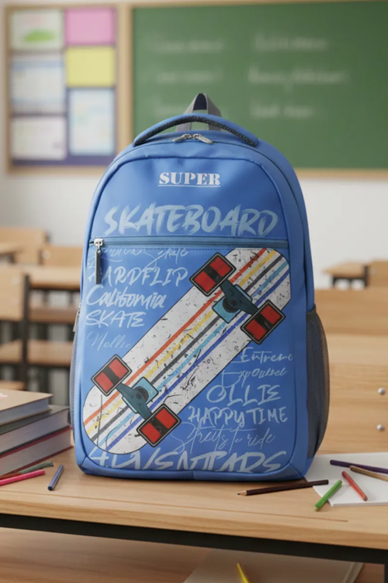 Polyester Skateboard Printed School Bag for Unisex 008069BLU2