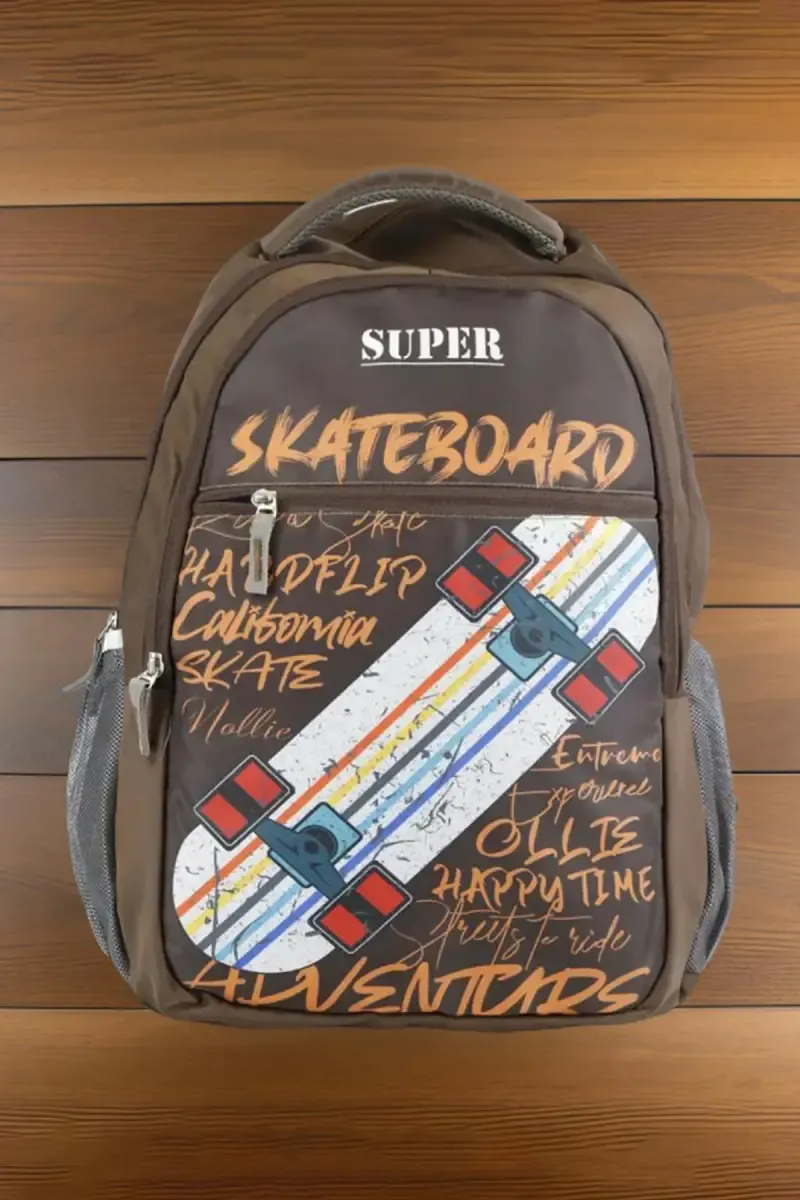 Polyester Skateboard Printed School Bag for Unisex 008069BRO2