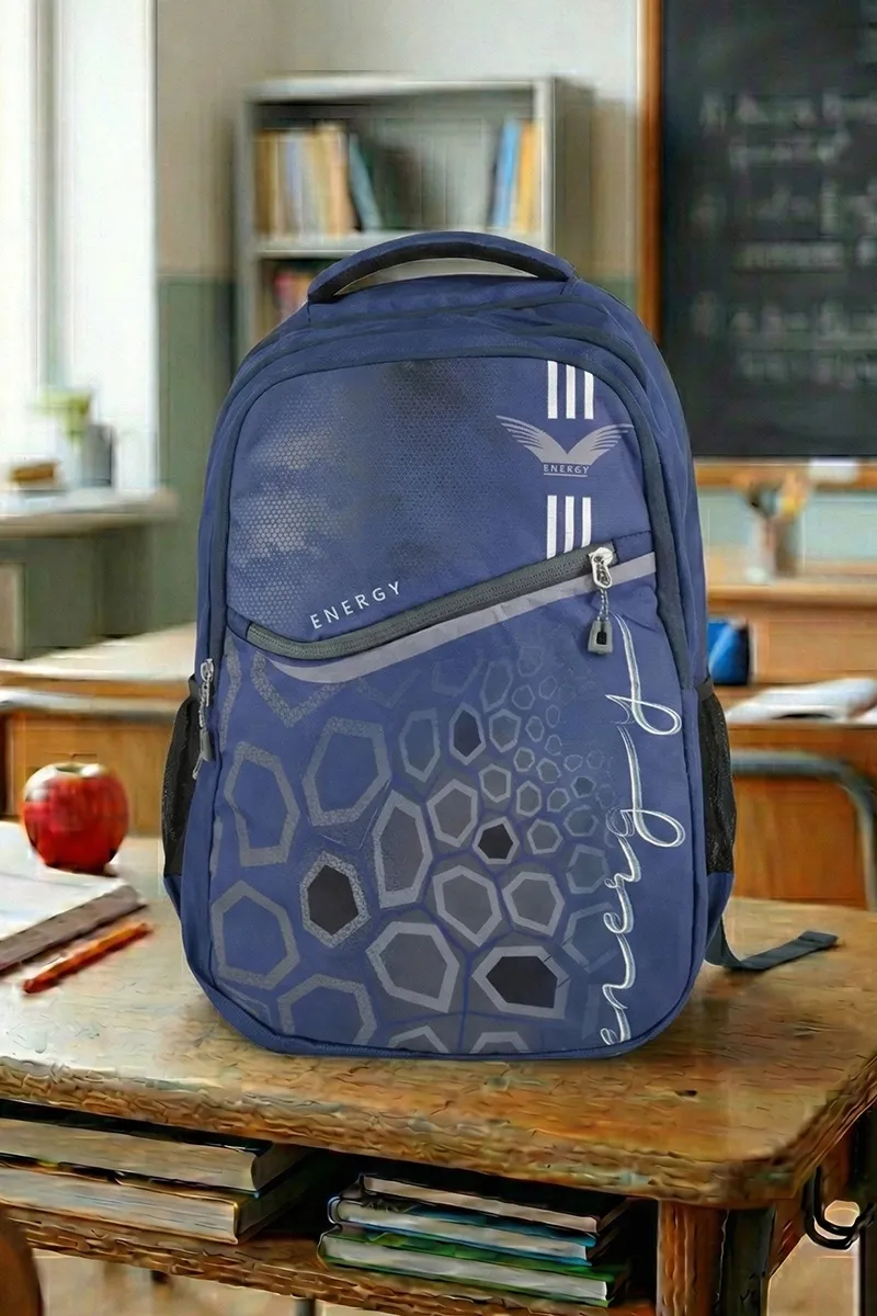 Polyester Hexagonal Printed School Bag for Unisex 008114NAVBLU2