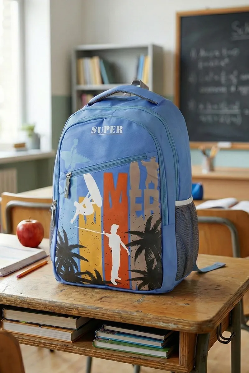Polyester Printed School Bag for Unisex 008132BLU2
