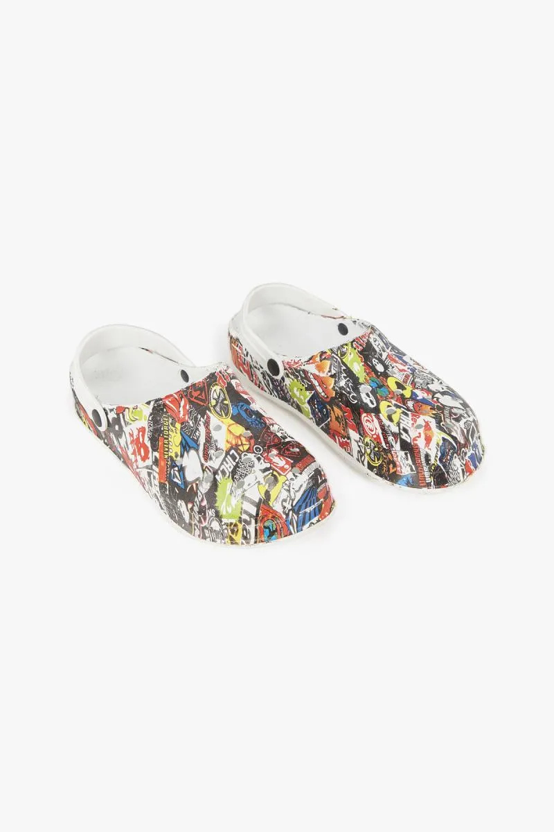 Men's Casual Printed Clogs 0082458WHI