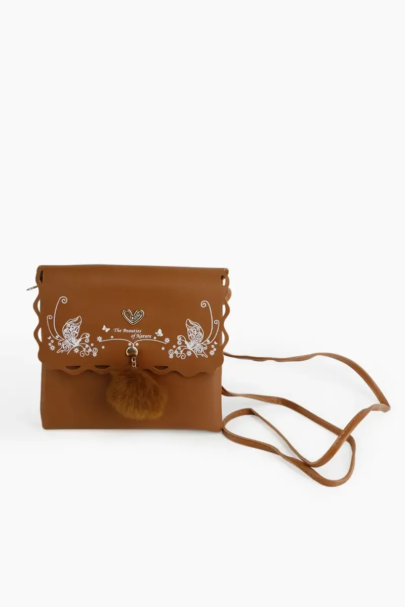 PU Leather Printed Sling Bag for Girls 008392BRO2