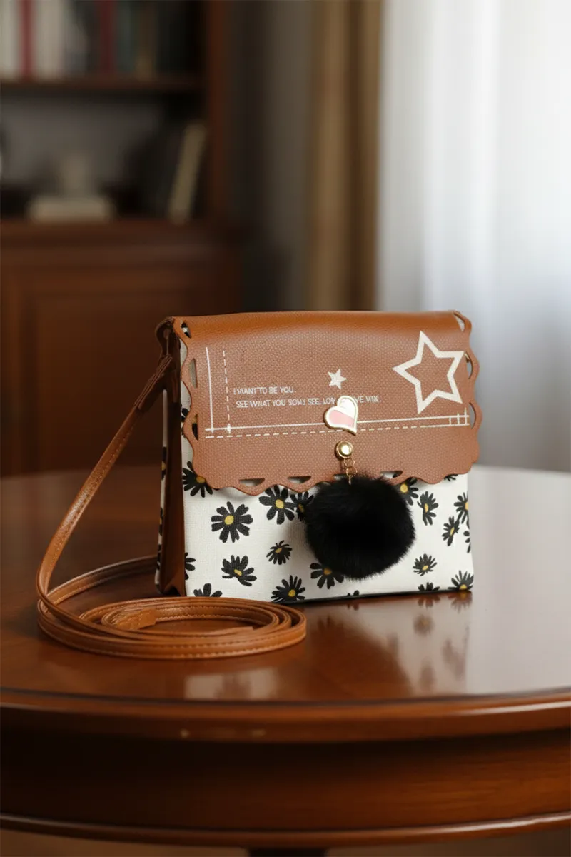 PU Leather Printed Sling Bag for Girls