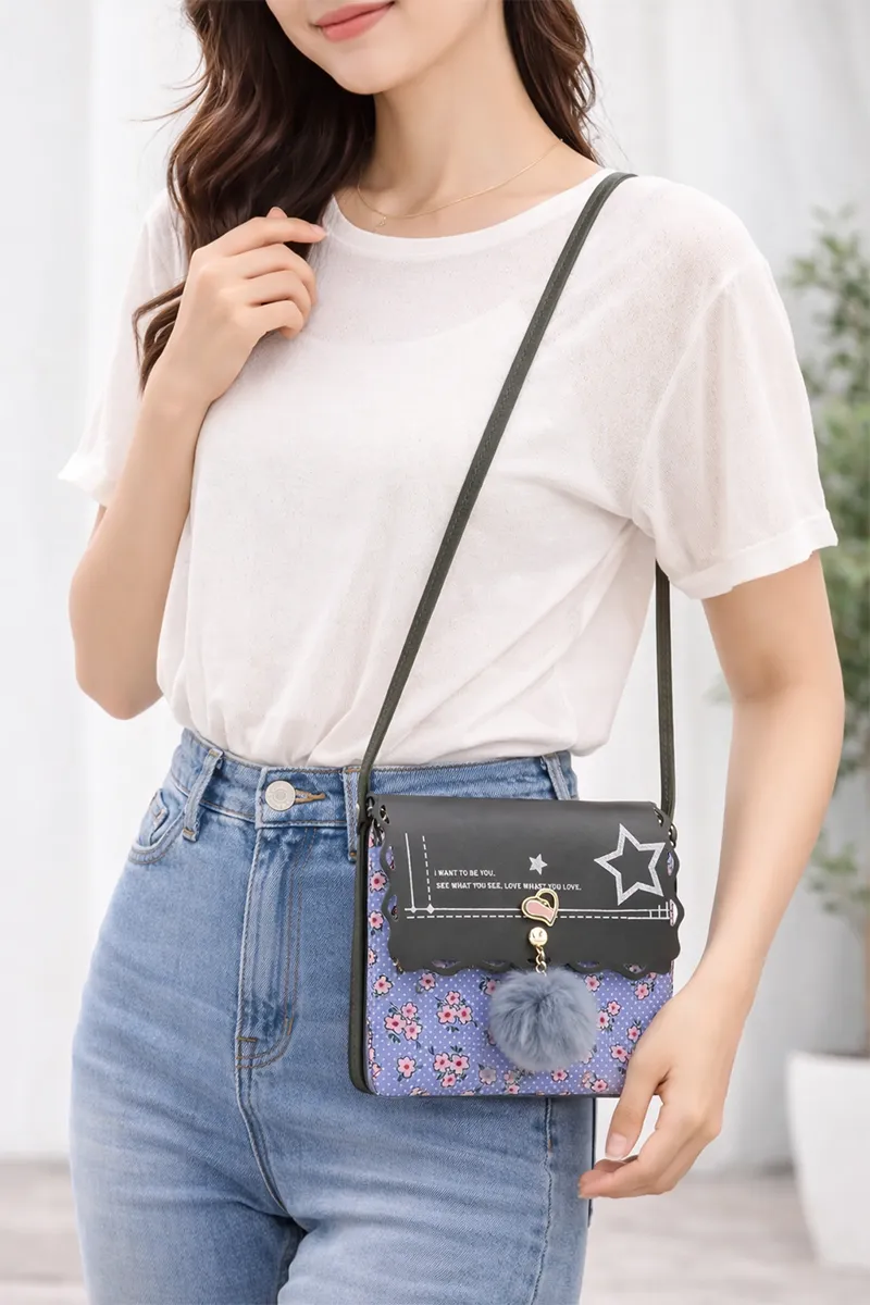 PU Leather Printed Sling Bag for Girls