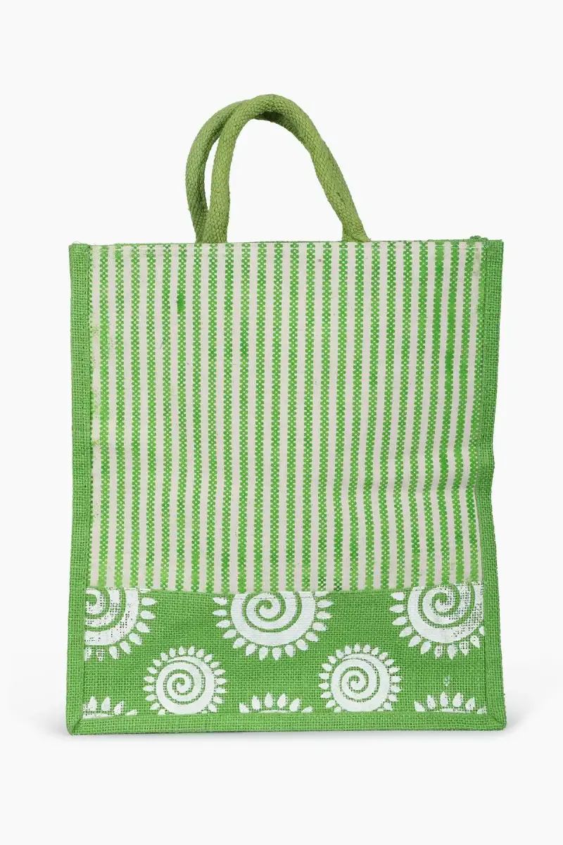 Printed Casual Hand Carry Jute Bag for Women 008635GRE