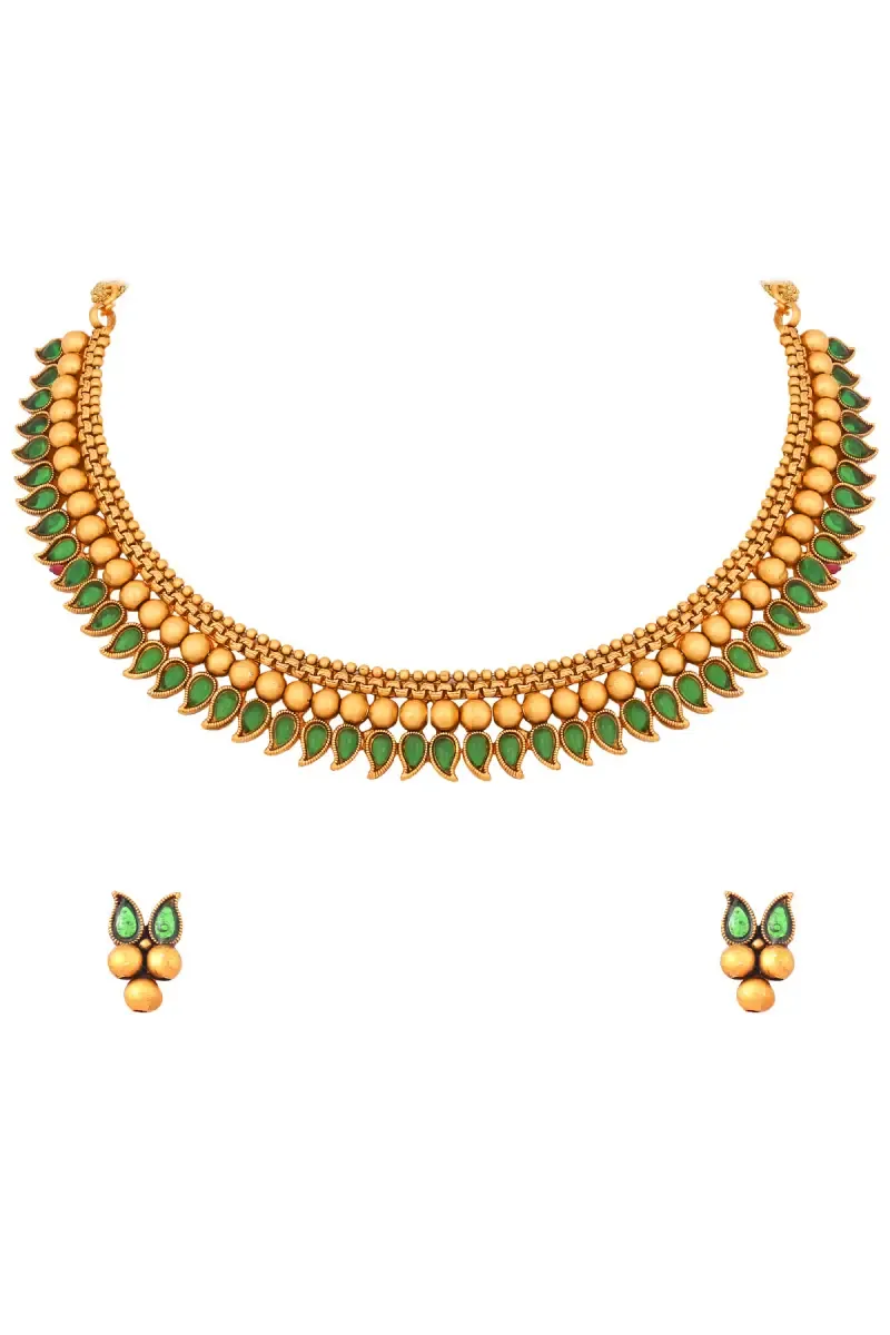 Gold Plated Stone Studded & Beaded Necklace Set for Women