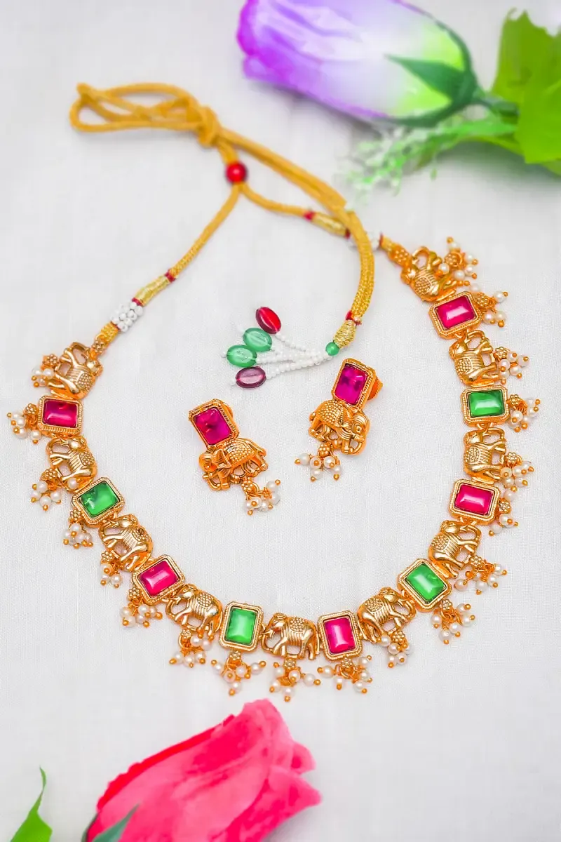 Elephant Design with Studded Necklace set for Women