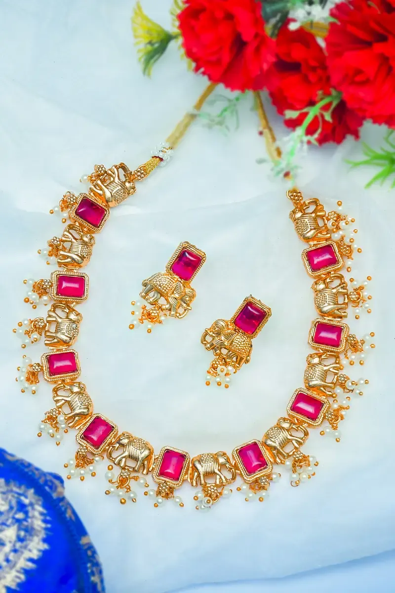 Elephant Design with Studded Necklace set for Women