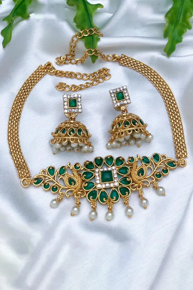 Floral Design Choker with Earrings Set for Women