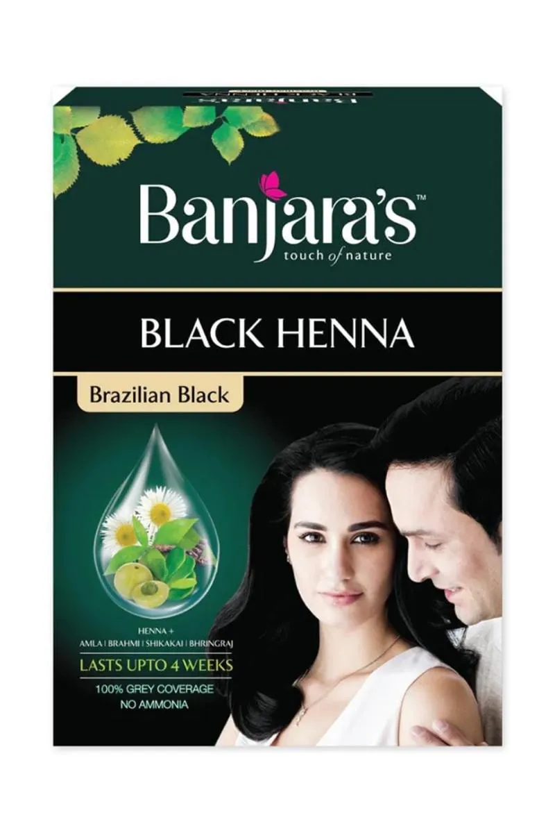 Banjara's Black Henna Hair Color - Brazilian Black (Pack of 6 x 9 gm)