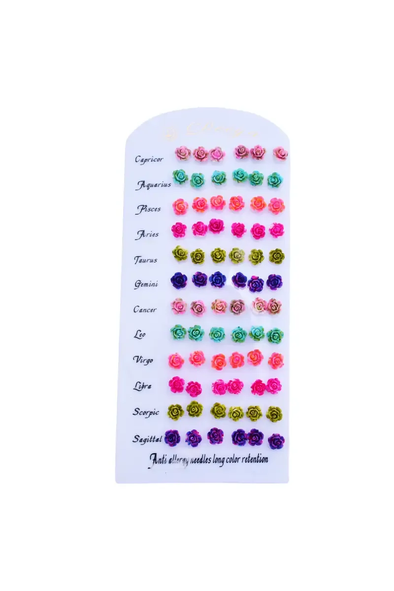 Colorful 36 Pairs of Flower Stud Earrings for Girls & Women