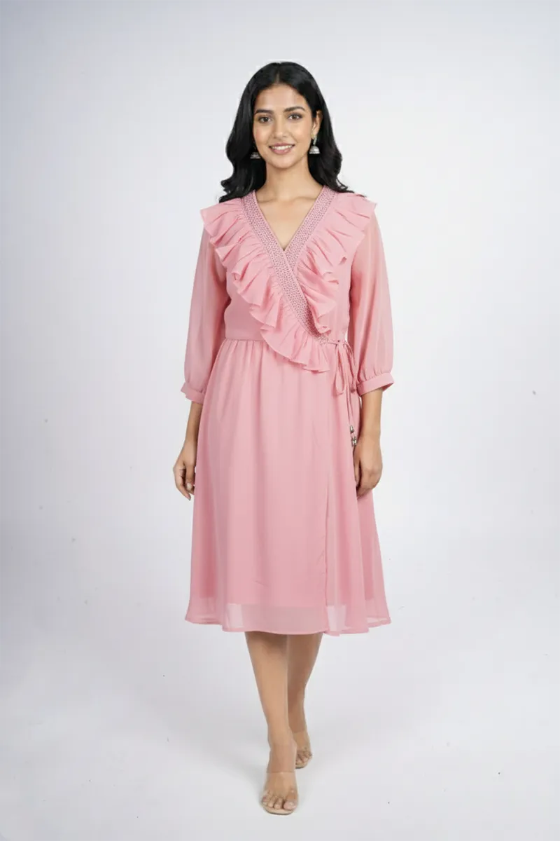 Rayon Solid Flared Dress for Women 009144BABPINXL4