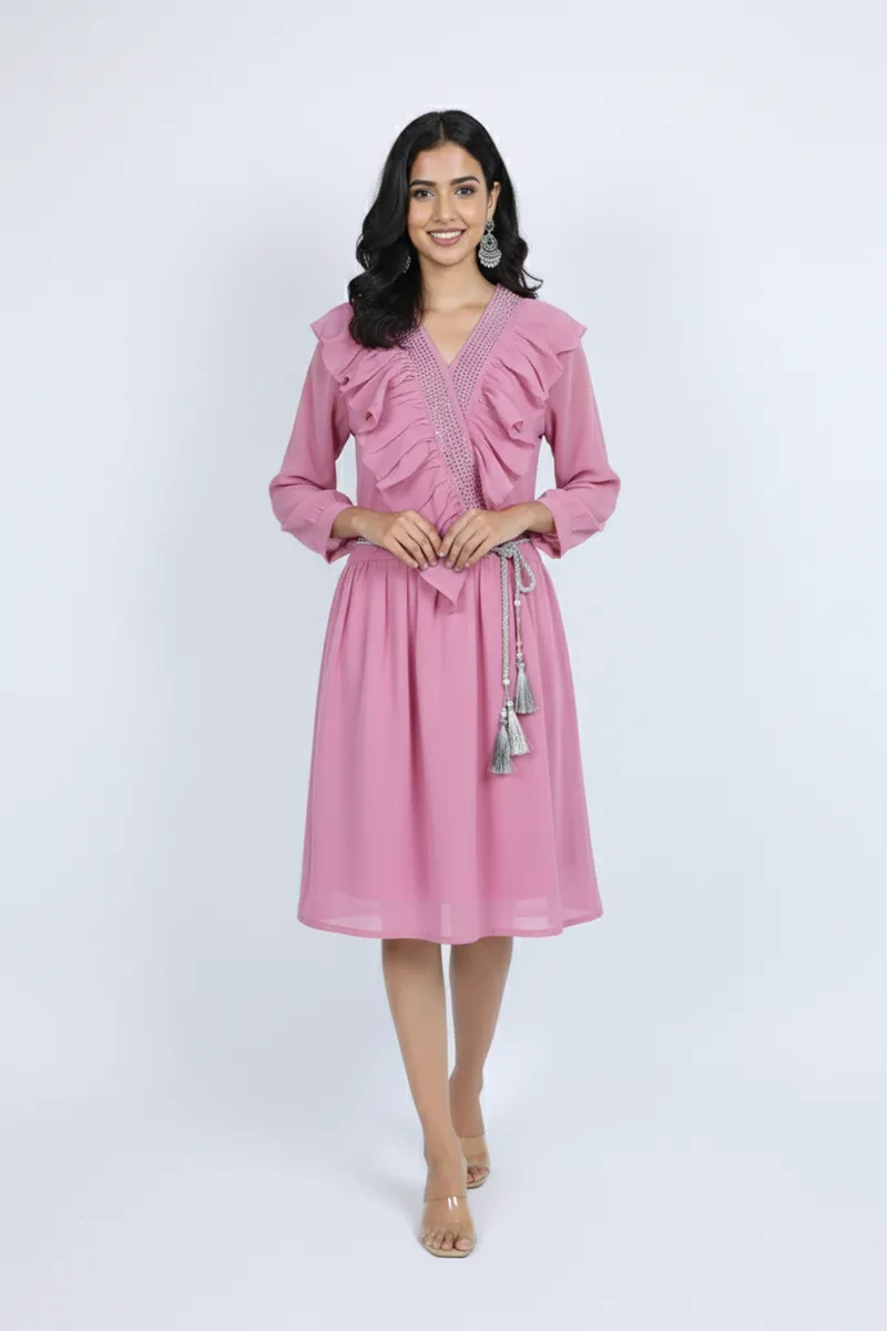 Rayon Solid Flared Dress for Women 009144CHAPINM382