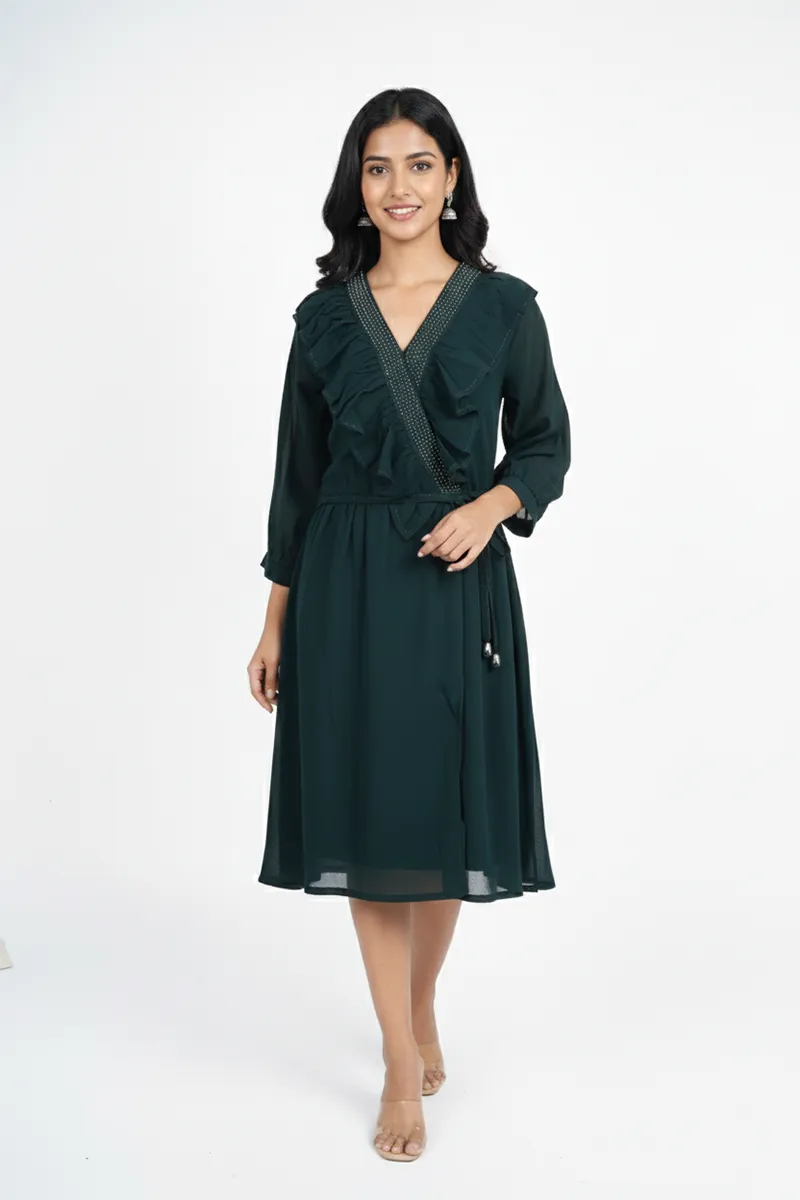 solid flared dress Solid Flared Long Tiered Dress in Olive