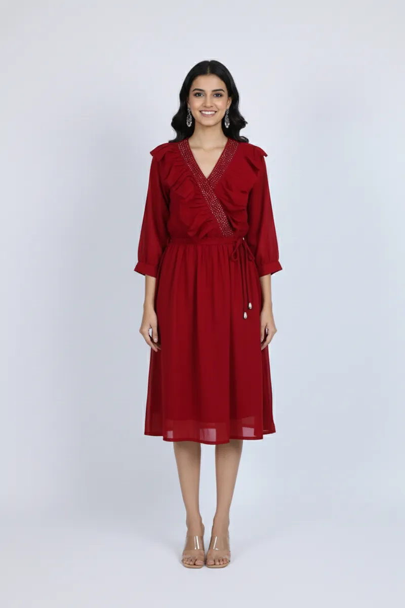 Rayon Solid Flared Dress for Women 009144MARL40