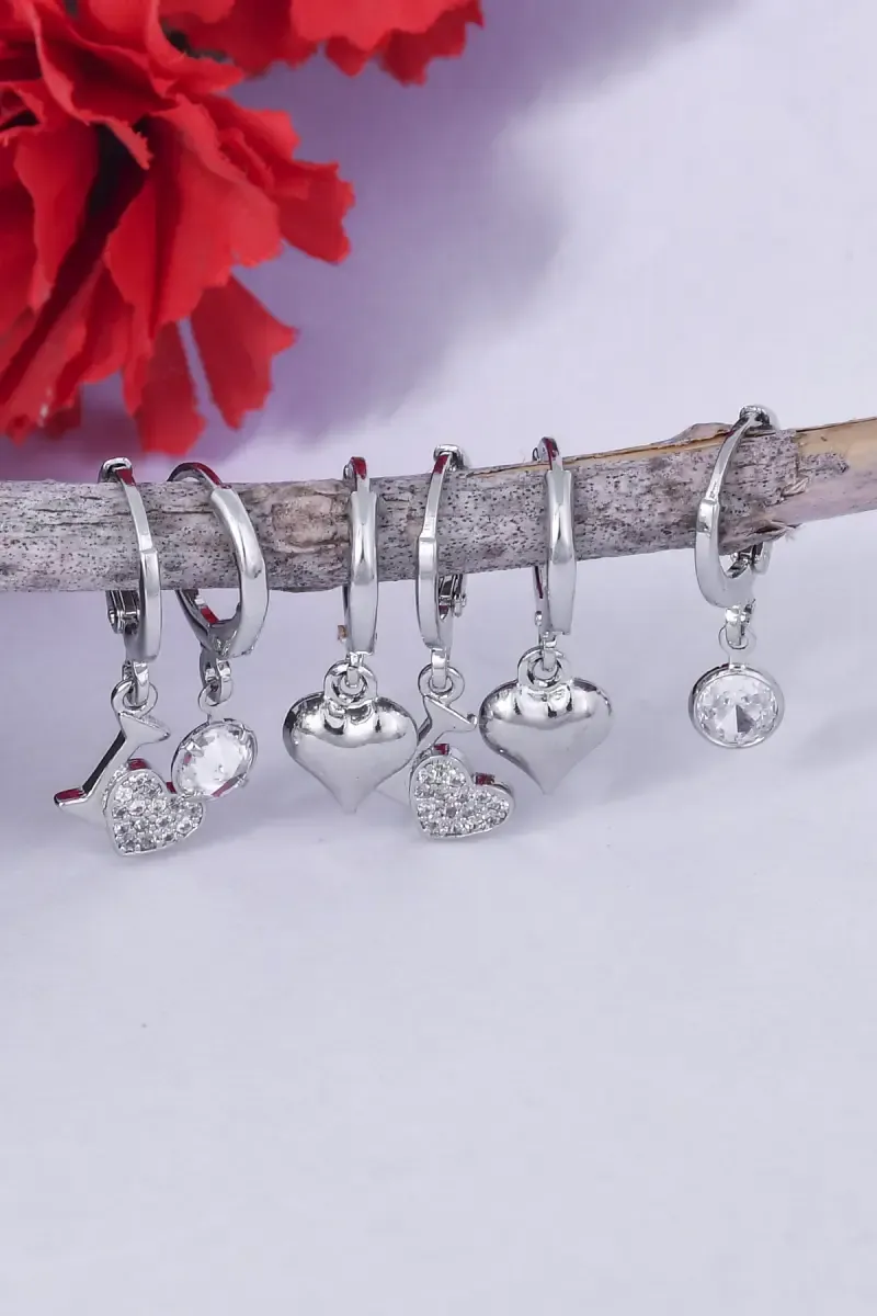 Stylish Silver-Plated Dangle Earring Set – Pack of 3 with Heart & Love Charms