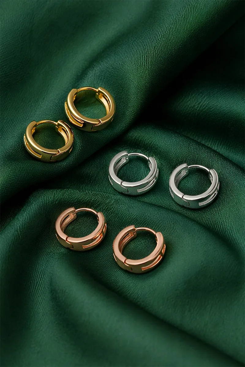 Plain Hoop Style Casual Earrings - Set Of 3