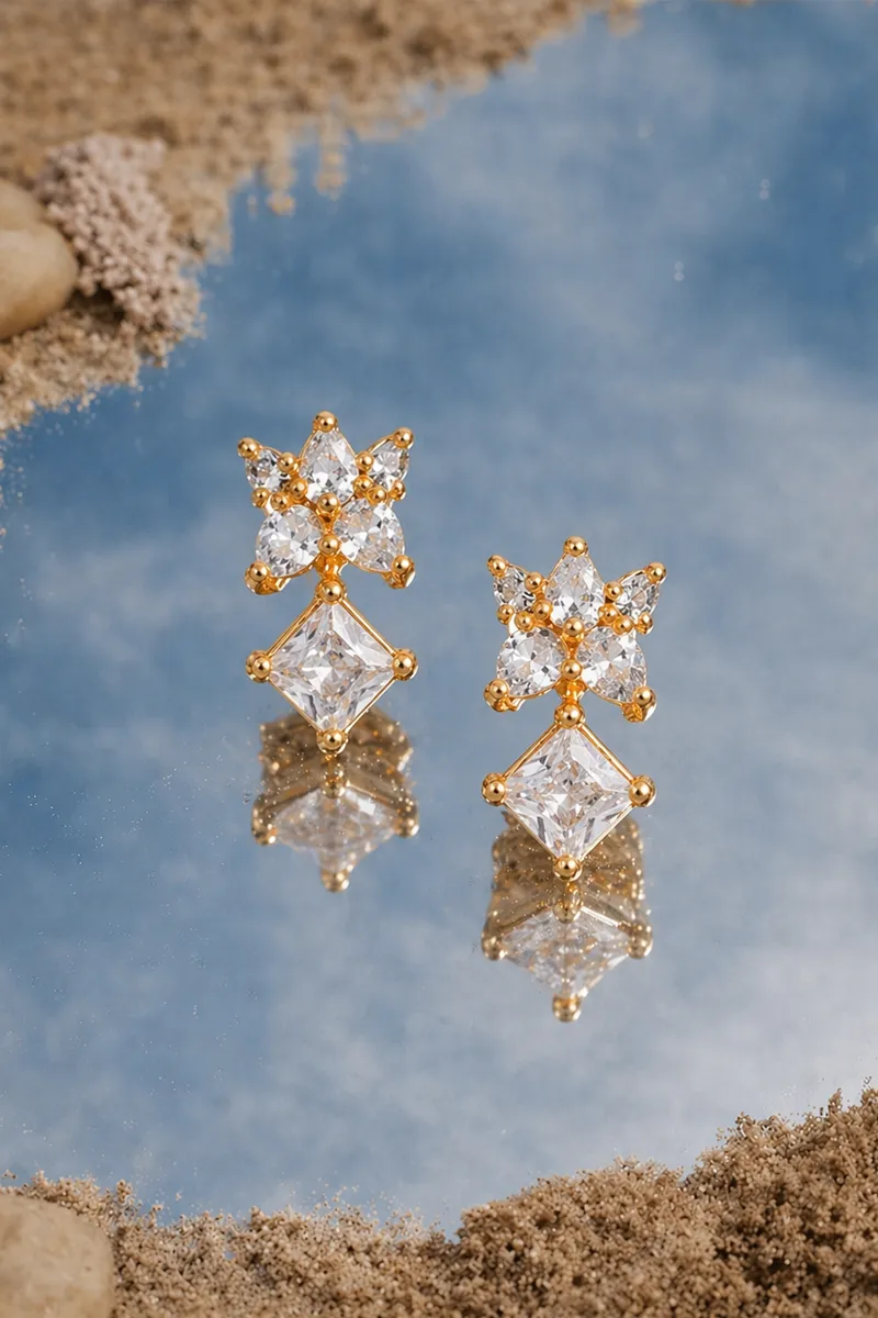 Cubic Zirconia Floral Style Earrings for Girls & Women