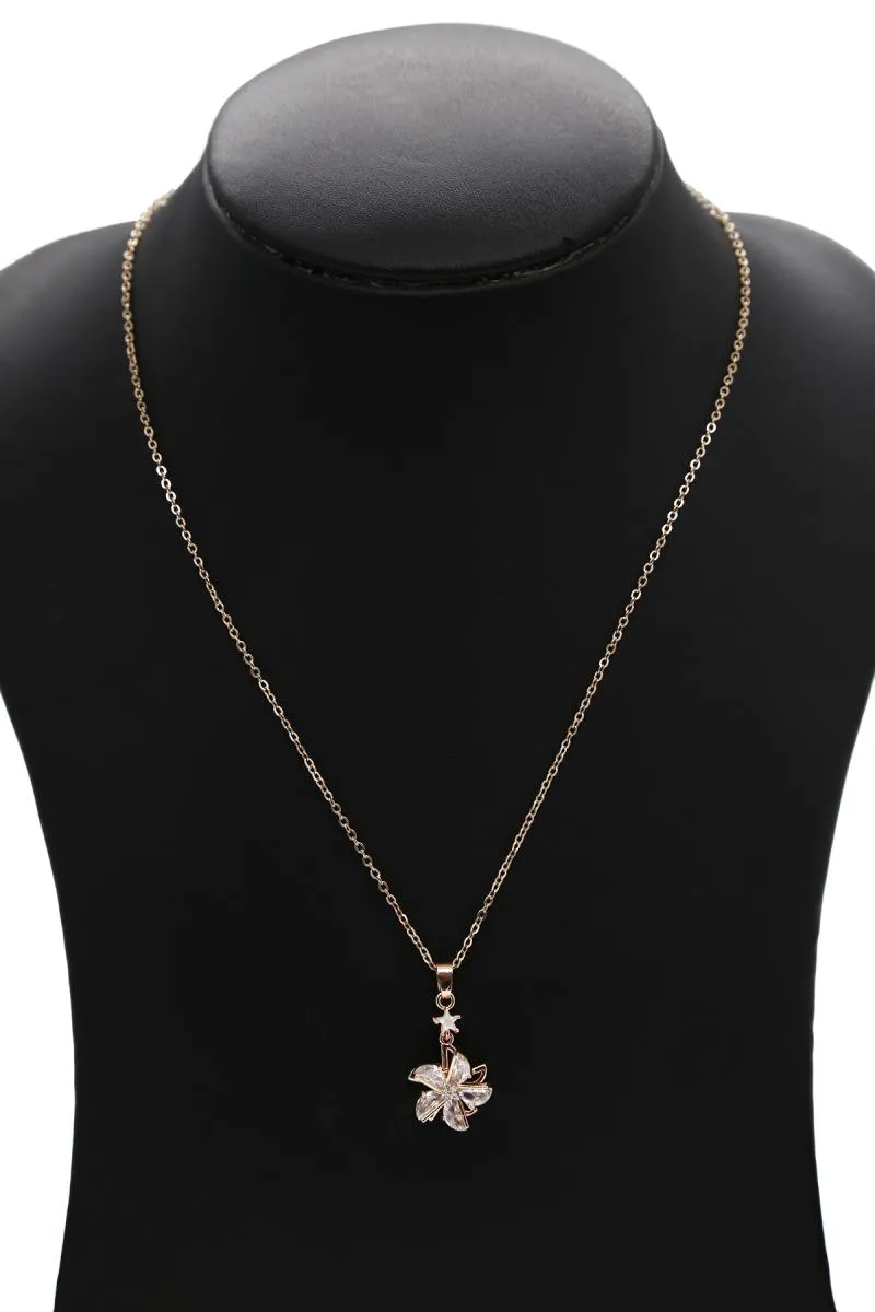 Rose Gold Rotating Flower Pendant Chain for Women