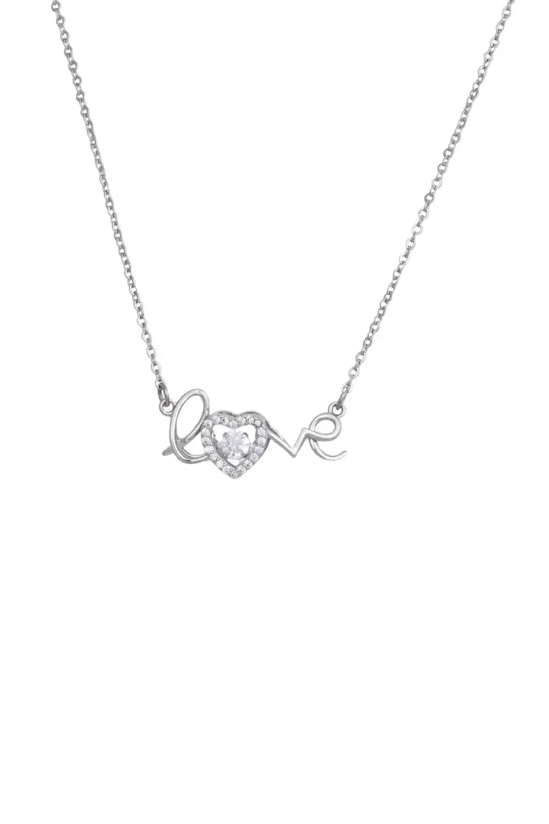Silver CZ Studded Dainty Love Valentine Pendant Chain
