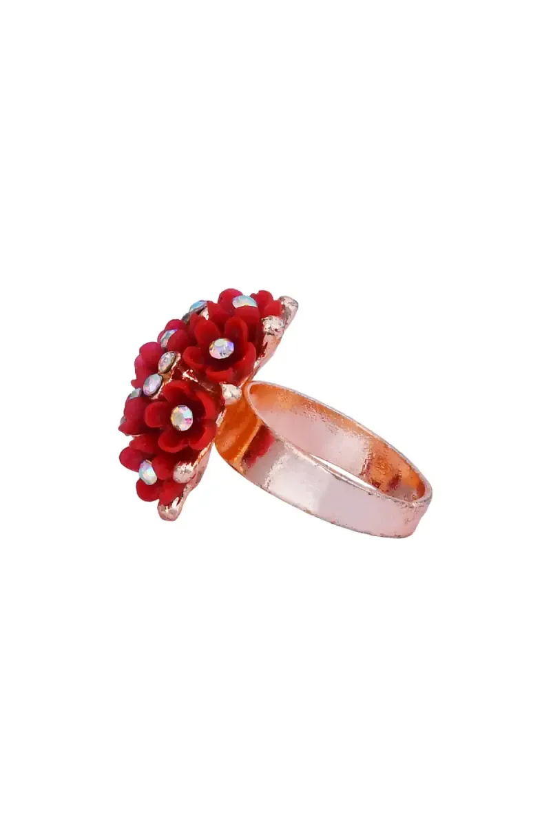 Rose Gold Floral Design Adjustable Ring for Women 009393WINADJ1