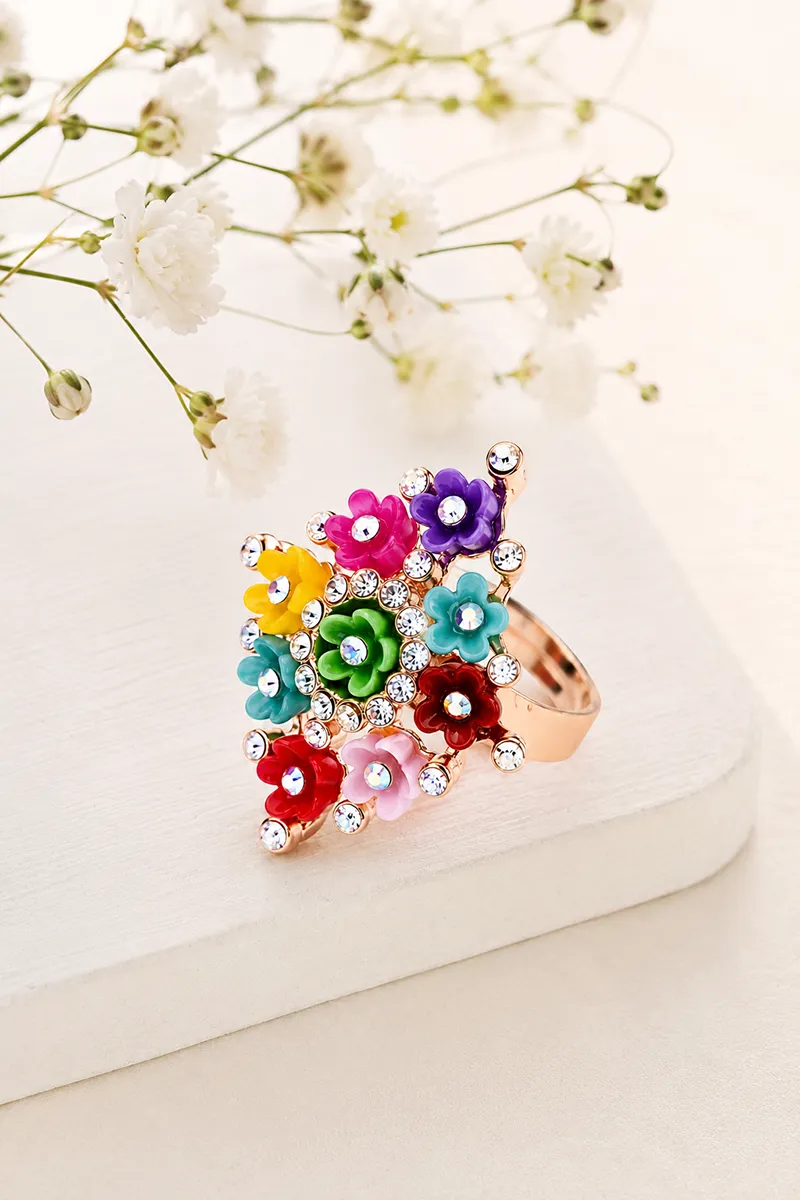 Multicolor Floral Design Adjustable Ring for Women