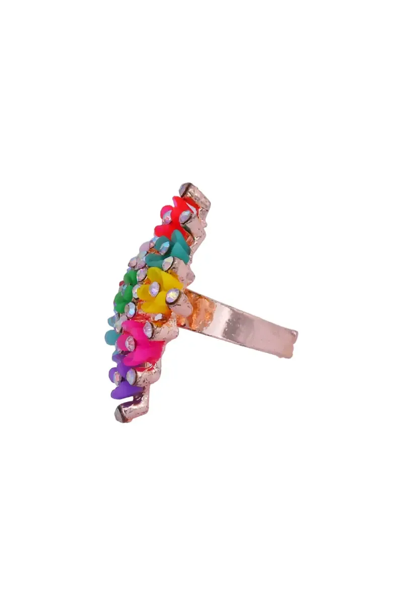 Multicolor Floral Design Adjustable Ring for Women