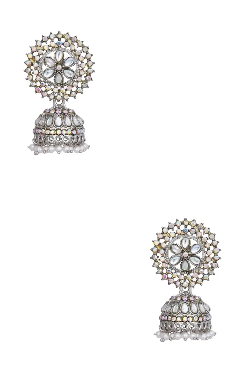 Kundan Stone Floral Jhumki Earrings for Women