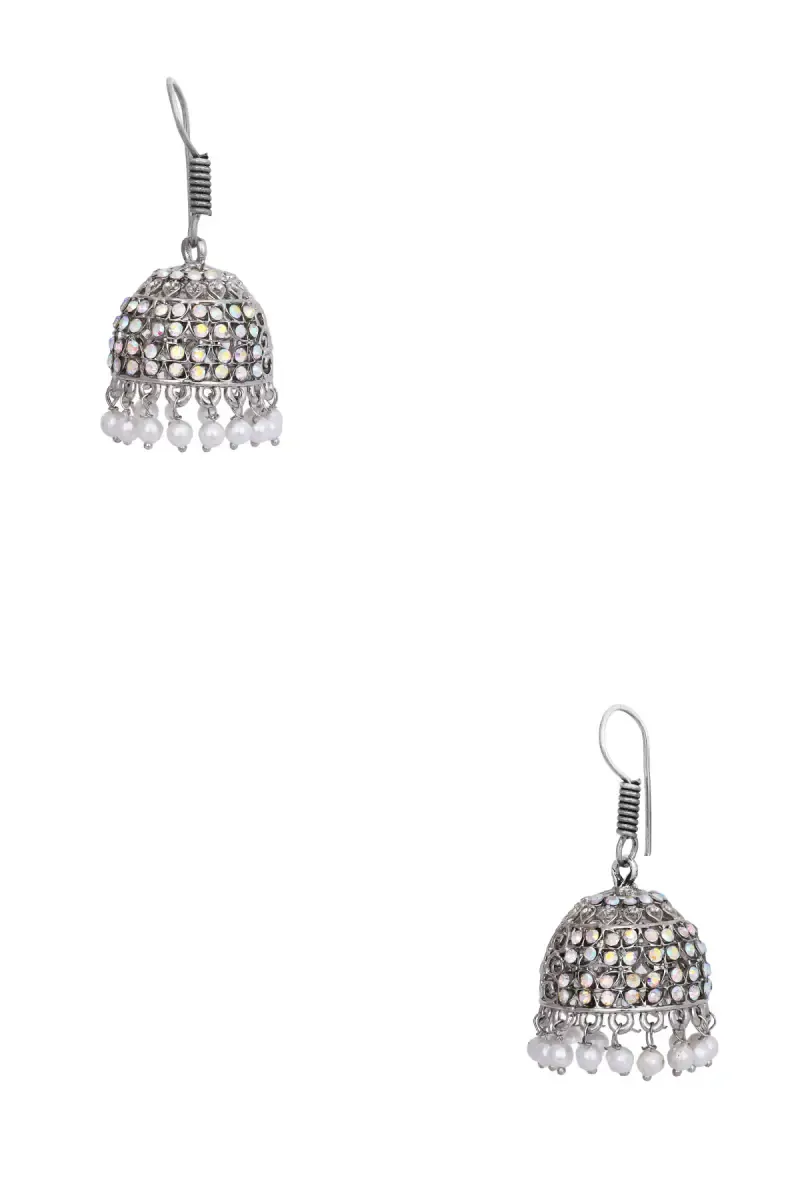 Silver Platted Pearl Drop Jhumki Earrings for Women