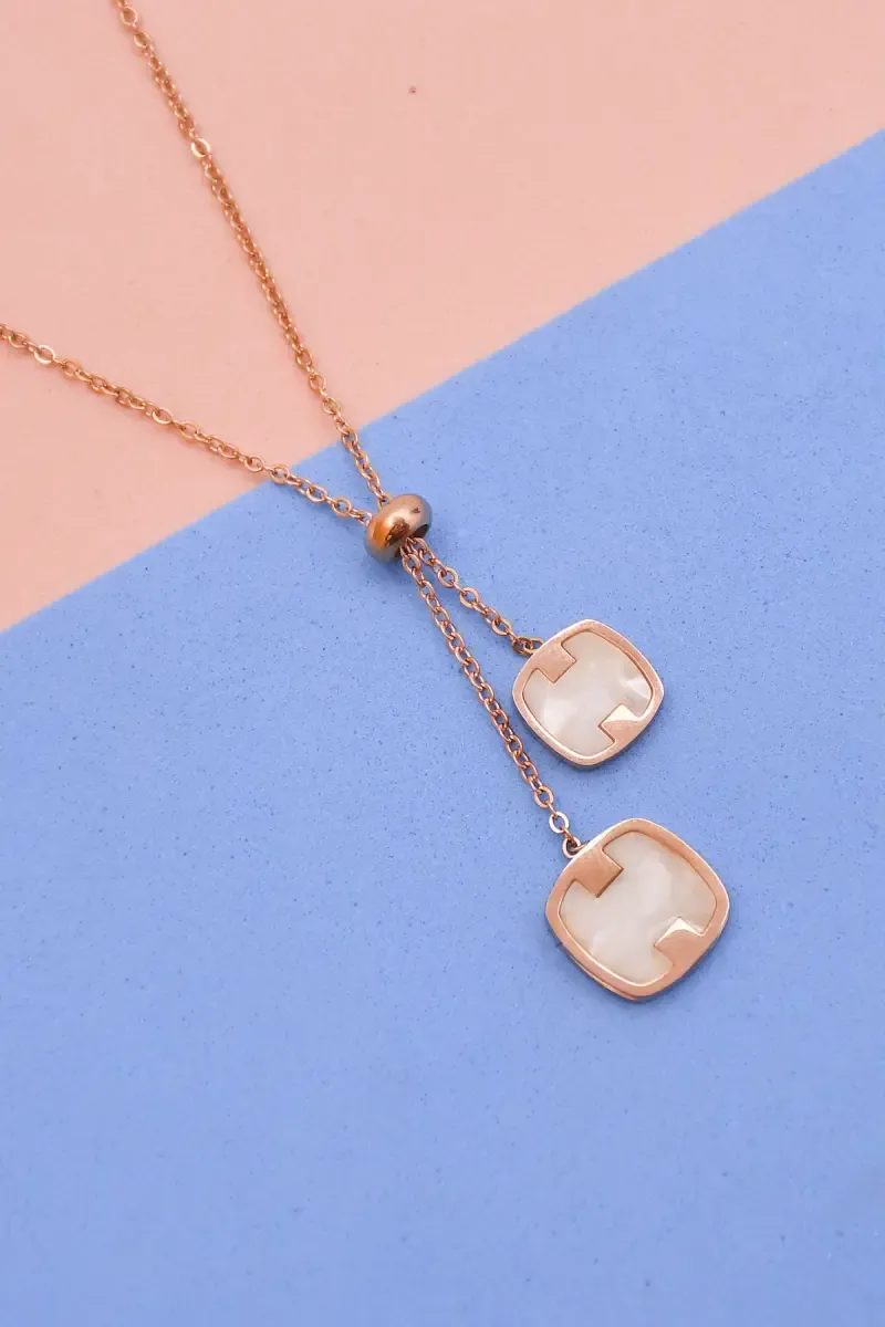 Rose Gold Square Mother of Pearl Pendant Necklace