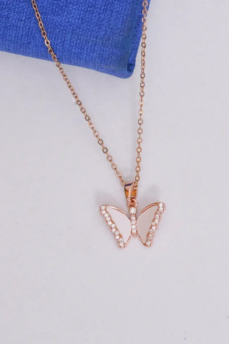 Rose Gold Plated Butterfly Pendant Chain for Women & Girls