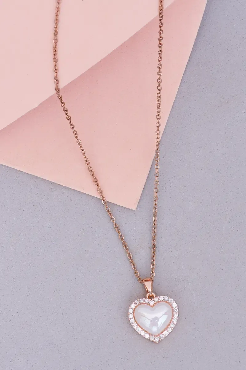 Rose Gold Pearl Heart Pendant Chain for Women