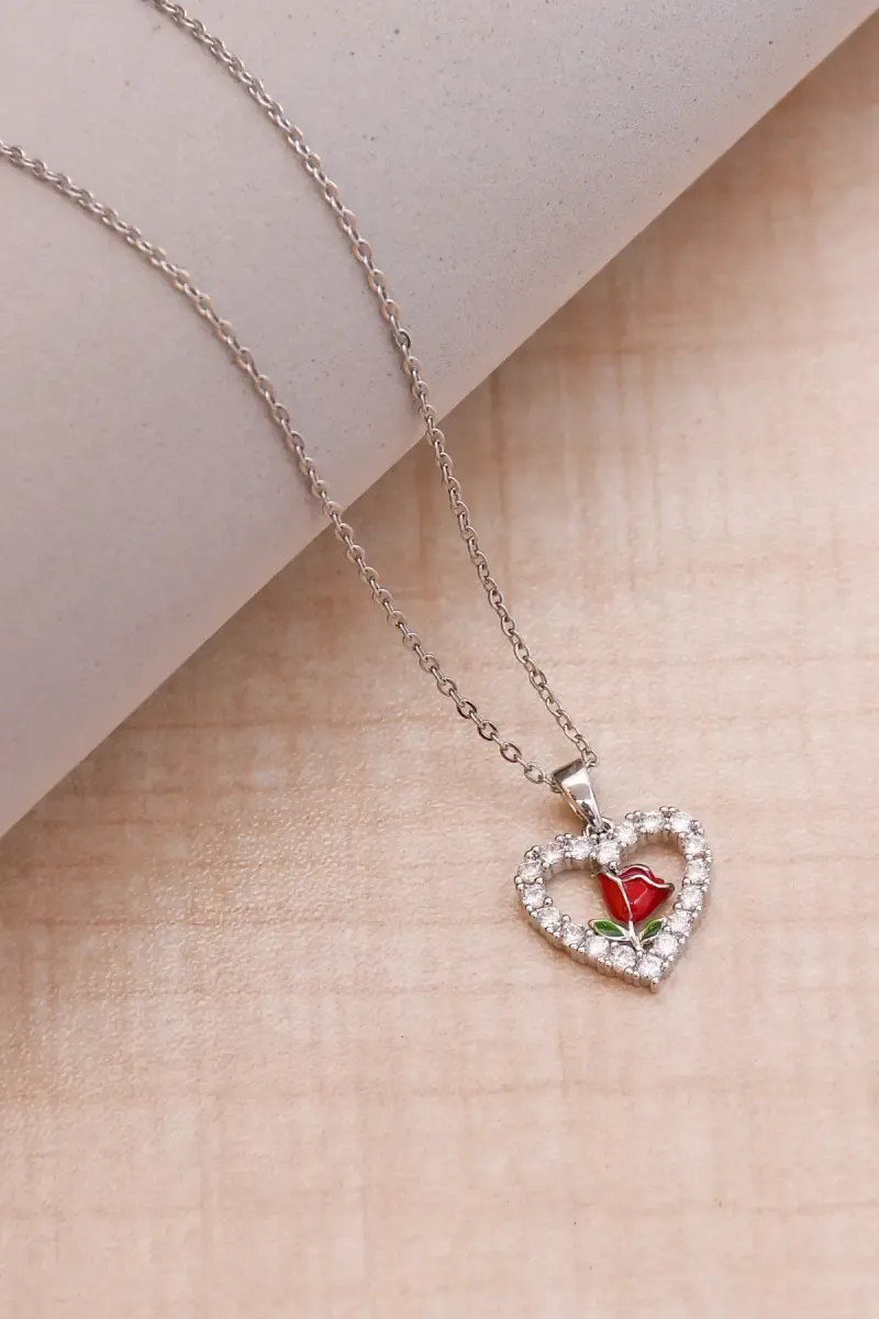 Cubic Zirconia Heart Pendant Chain for Women & Girls