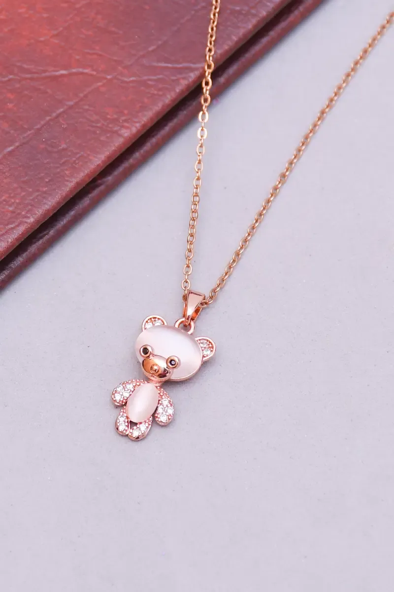 Cubic Zirconia Beautiful Cute Teddy Bear Pendant Chain