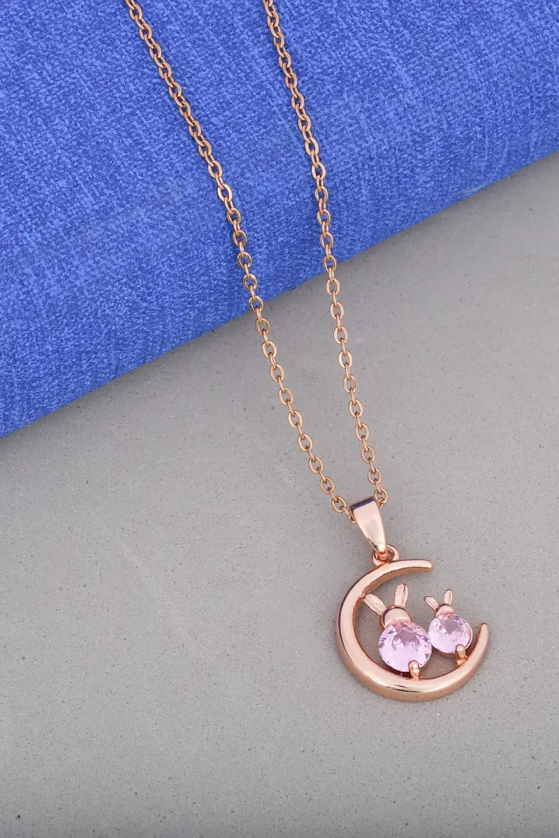 Rose Gold Plated Rabbit on the Moon Pendant Chain