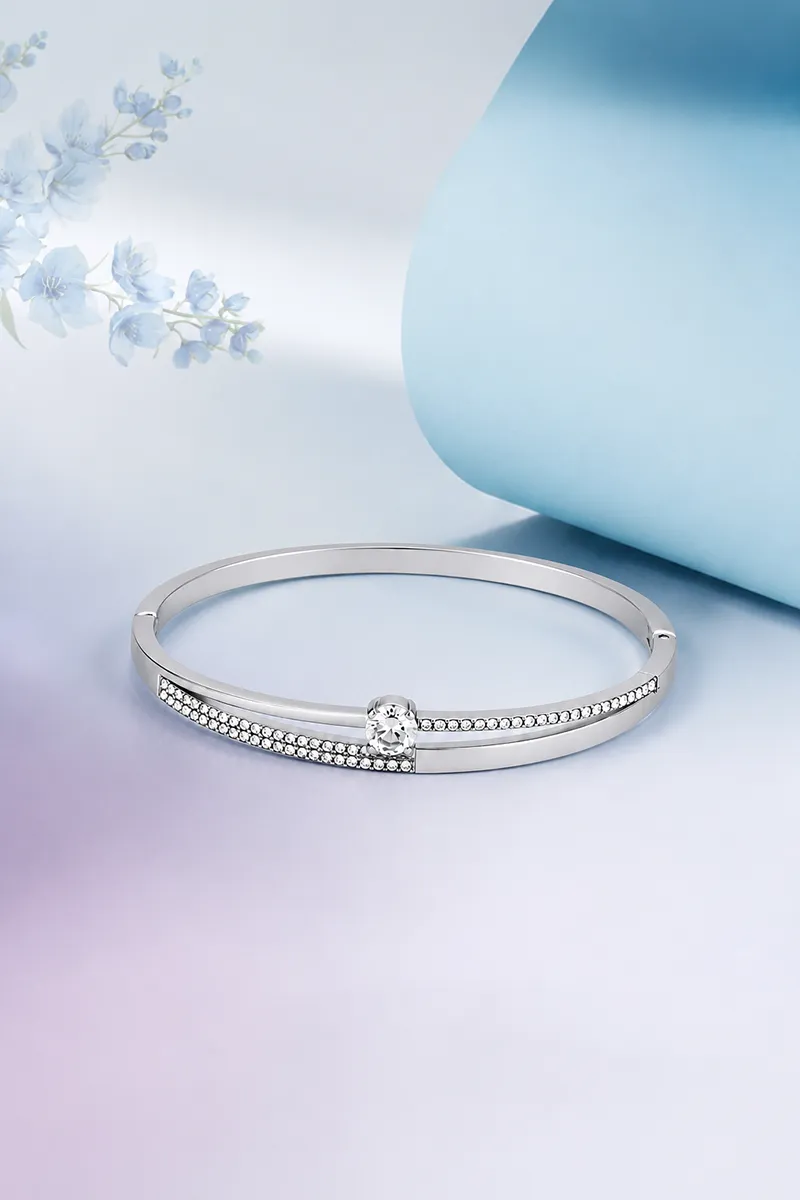 Silver Plated Cubic Zirconia Stones Lightweight Everyday Bracelet