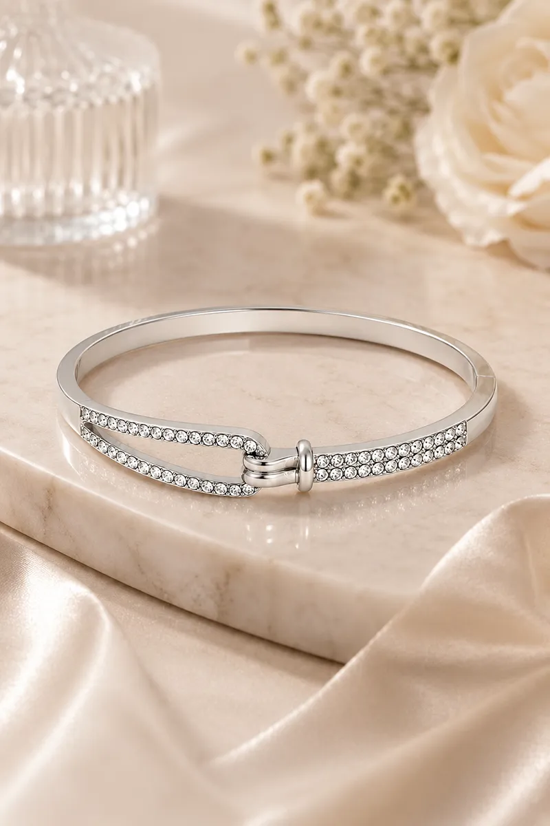 Silver Plated Cubic Zirconia Interlocked Bangle Bracelet for Women's
