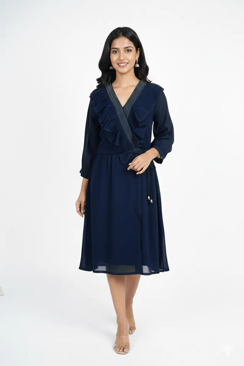 Rayon Flared Solid Dress for Women 009673TEAXL4