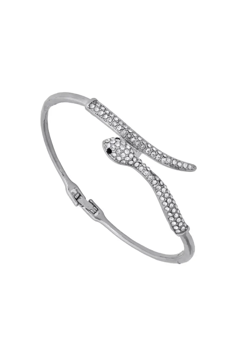 Silver Plated White Zircon Snake Design Bracelet