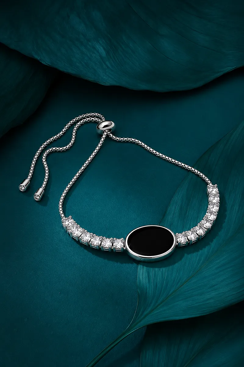 Silver Plated Adjustable White Zircon Bracelet For Women