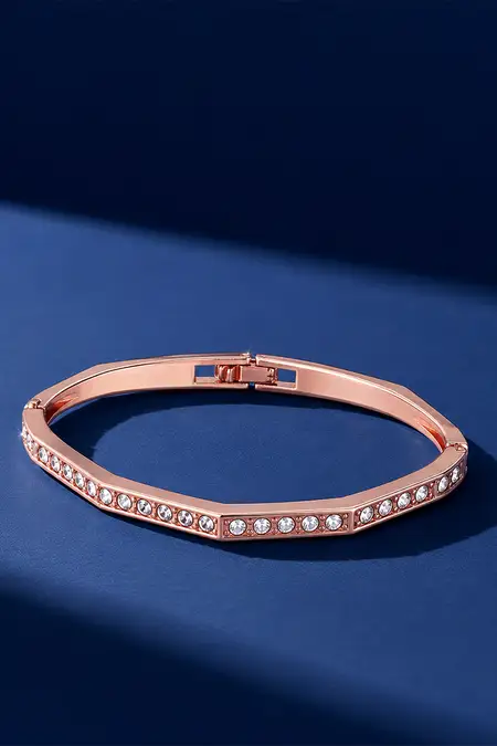 Elegant Rose Gold Geometric Crystal Bangle Bracelet for Women