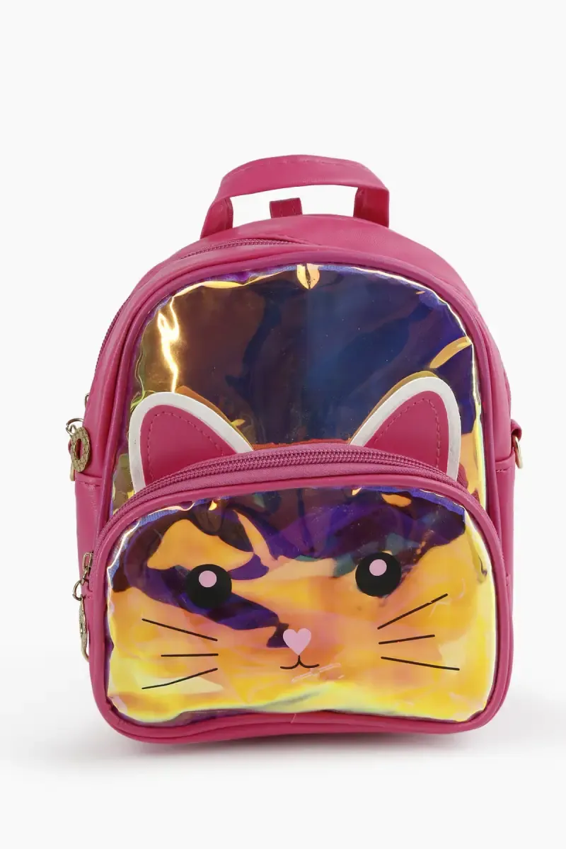 Holographic Cat Printed Backpack For Girls 009770PIN