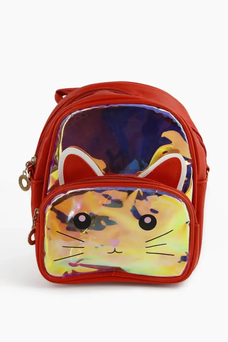 Holographic Cat Printed Backpack For Girls 009770RED