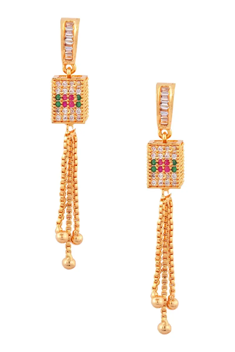 Gold Plated Multicolor Box Tassel Dangle Earrings for Women