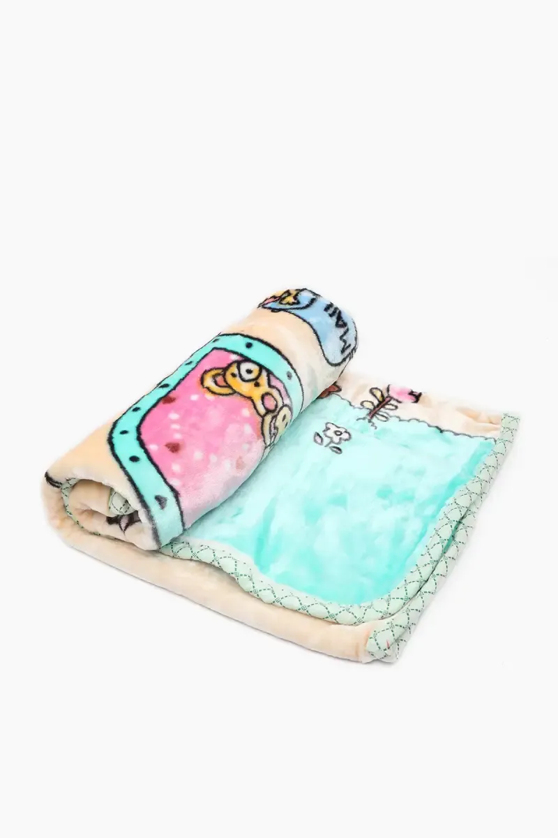 Baby Coral Fleece Printed Ac Blanket - Pack of 1 (Light Green)