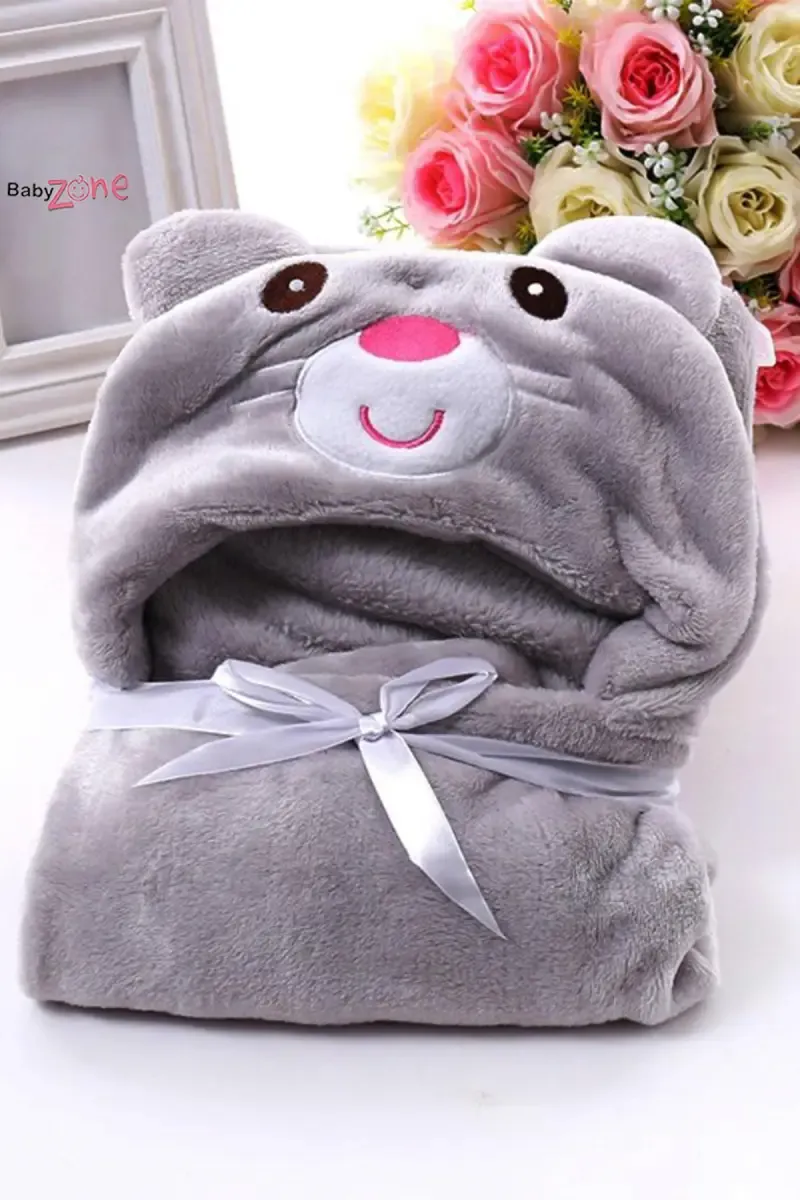 Baby Zone Coral Fleece Embroidered Crib Hooded Baby Blanket (Grey) 009854GRE2