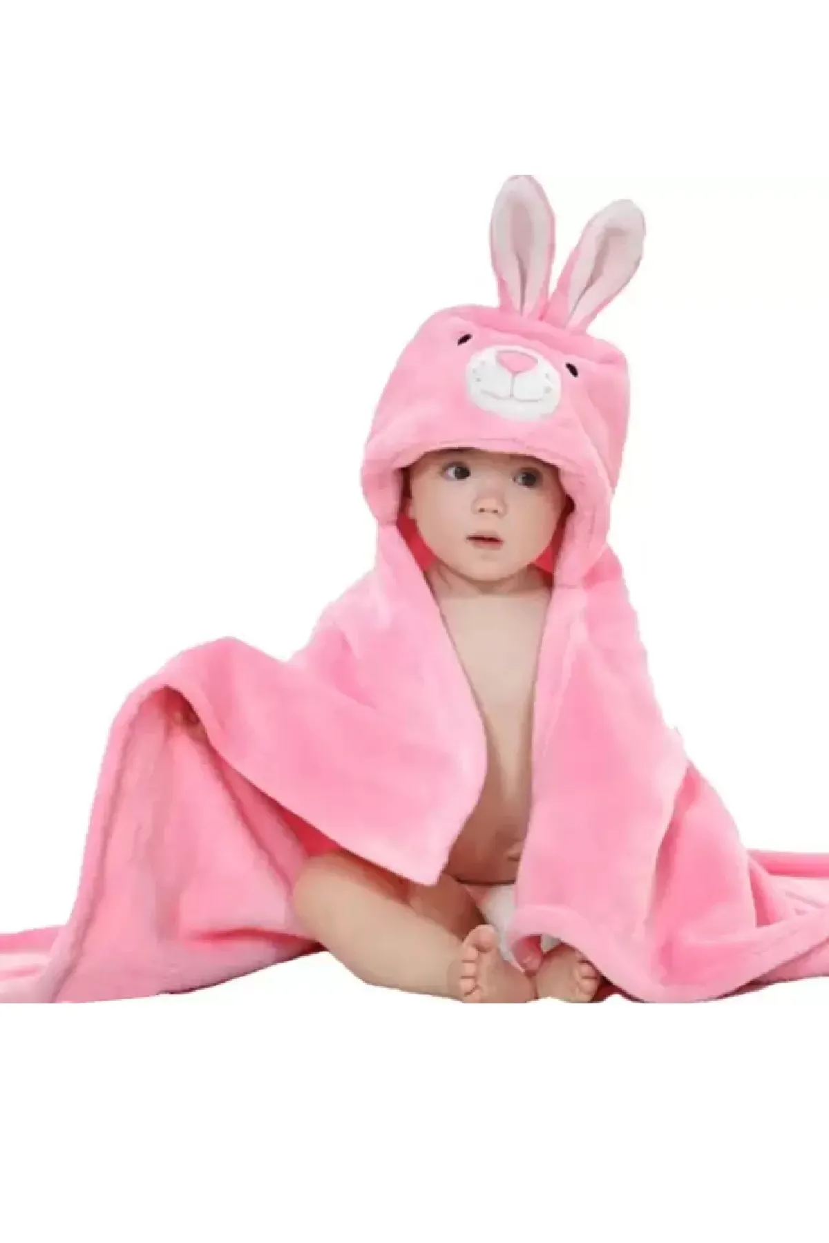 Coral Fleece Embroidered Crib Hooded Baby Blanket (pink)