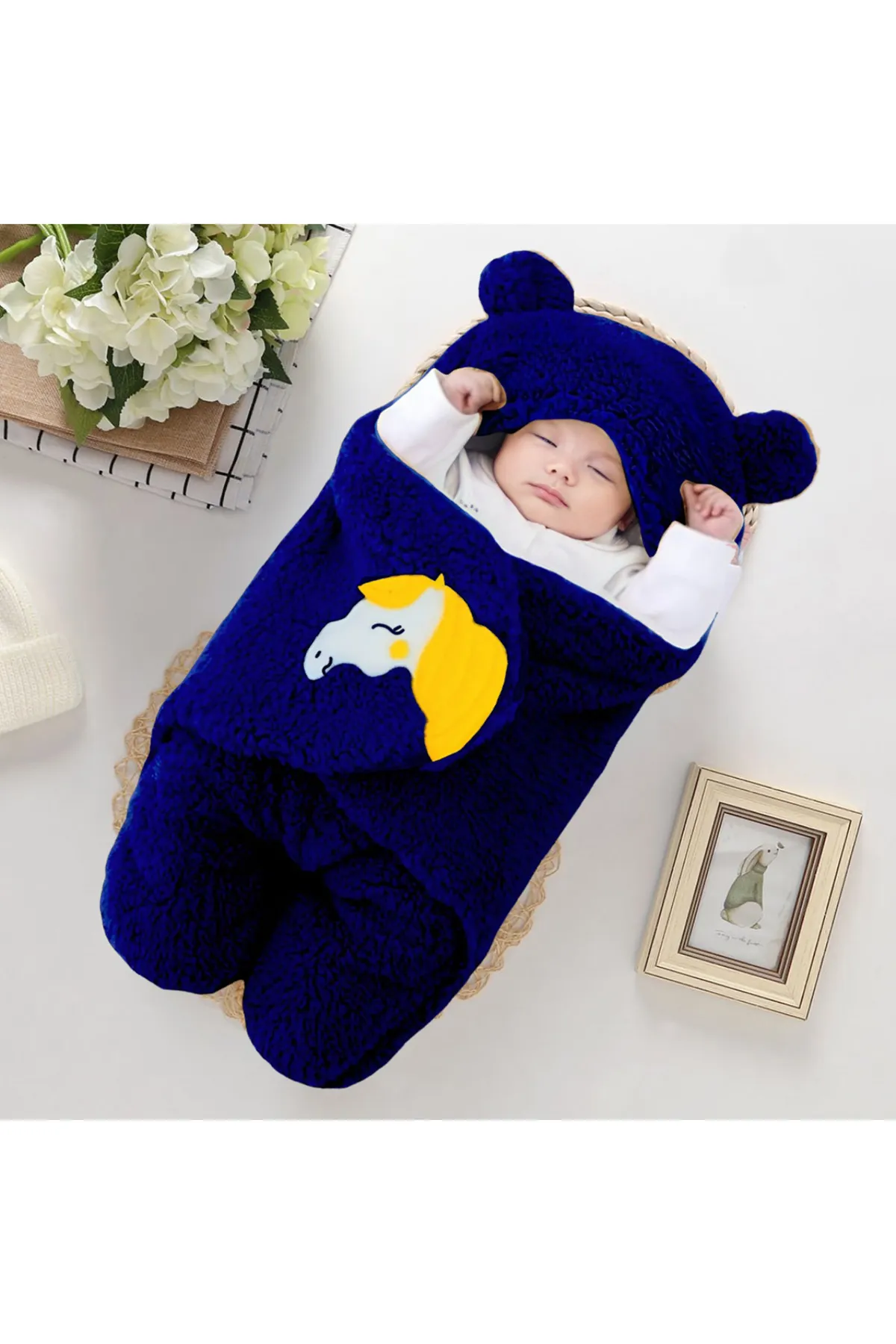 Brandon Newborn Super soft Fleece Hooded AC Blanket Wrapper - Pack of 1 (Navy Blue) 009865NAVBLU2